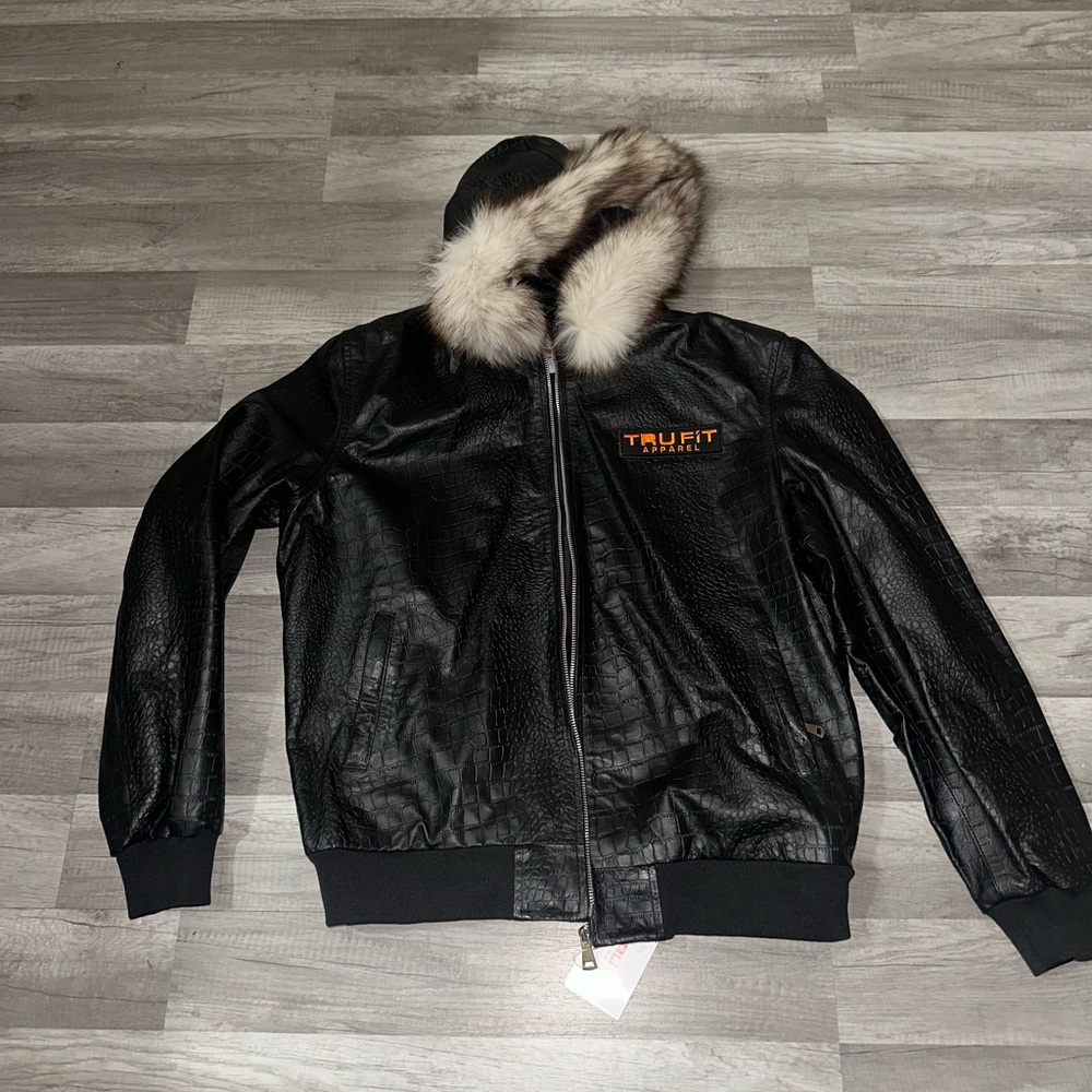 Crocodile Print  100% sheep leather  with 100% fox fur
